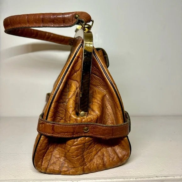 Vintage Continental Structured Leather Handbag Shoulder Purse Doctor’s Brass - Picture 4 of 12